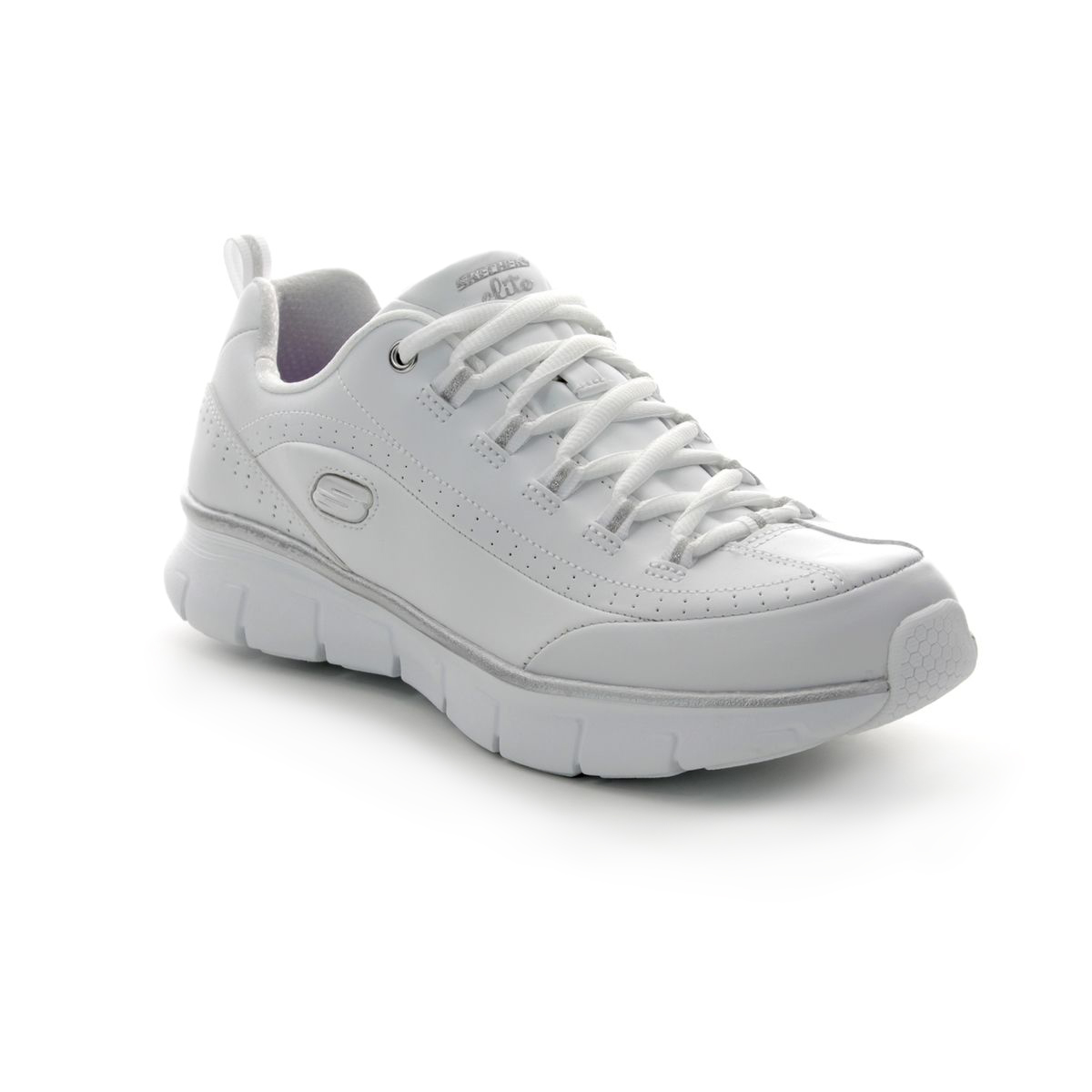silver skechers trainers
