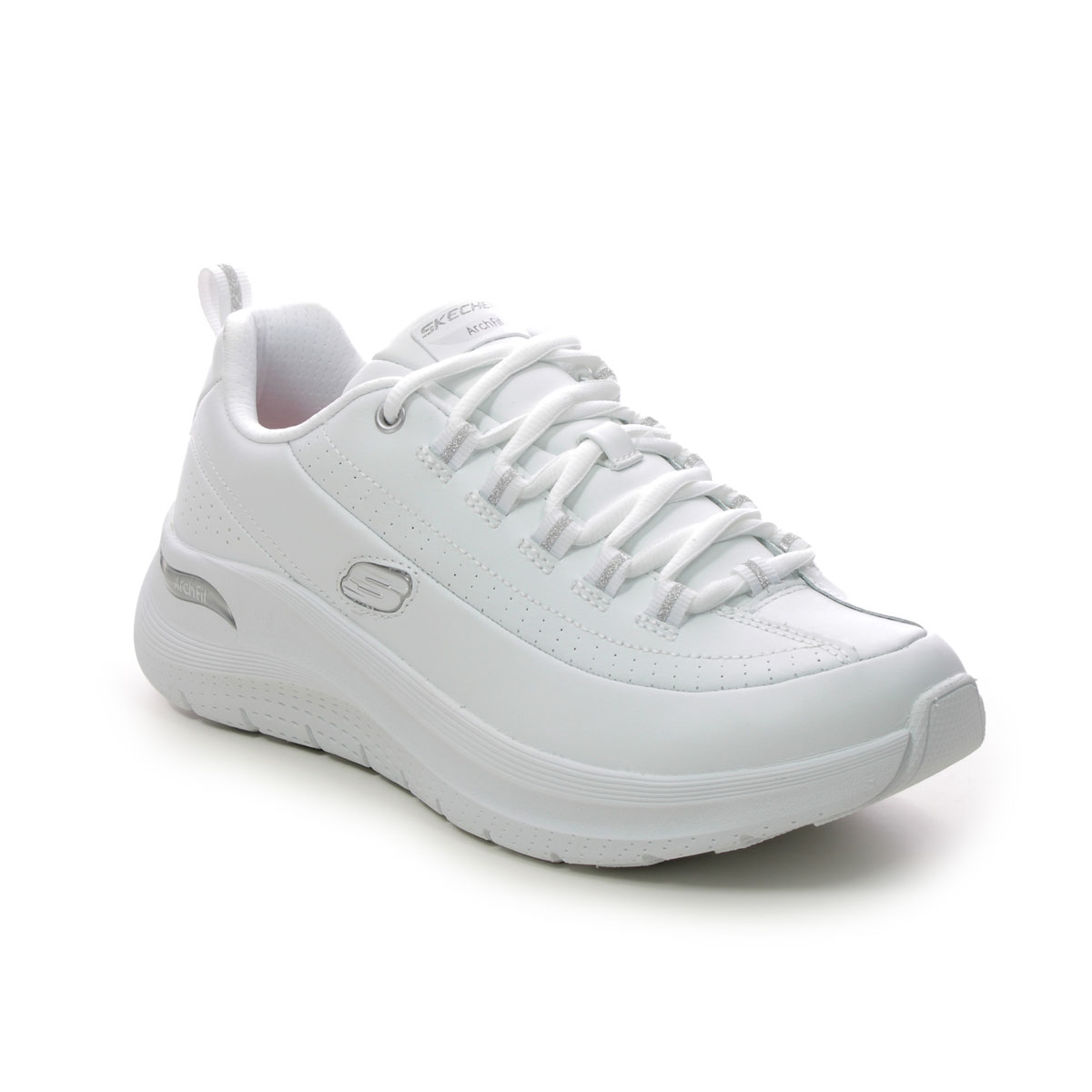Skechers Synergy Arch 2 WSL White Silver Womens trainers 150061 in a Plain Leather in Size 8