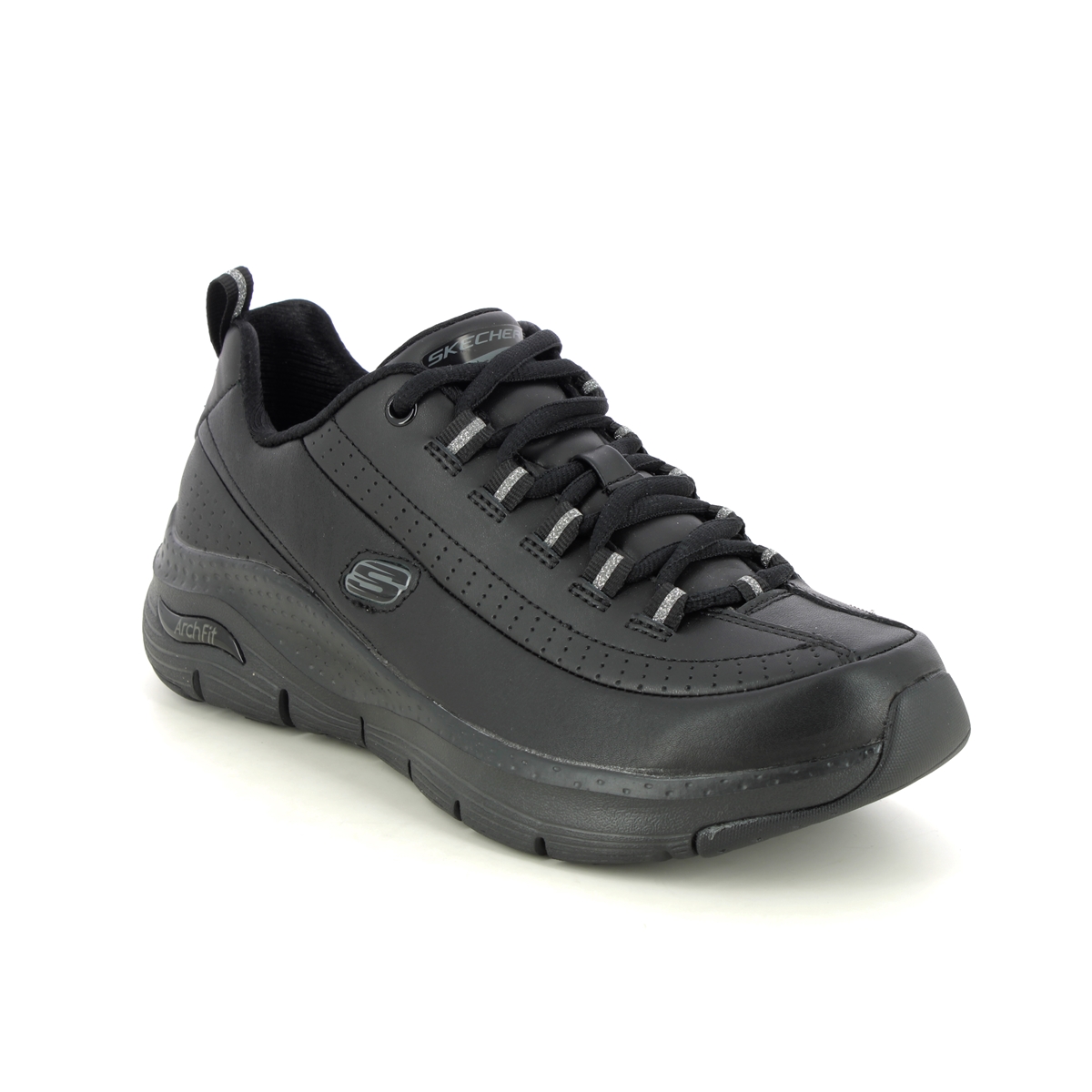 Skechers Synergy Arch Smooth BBK Black Womens trainers 149146 in a Plain Leather in Size 6