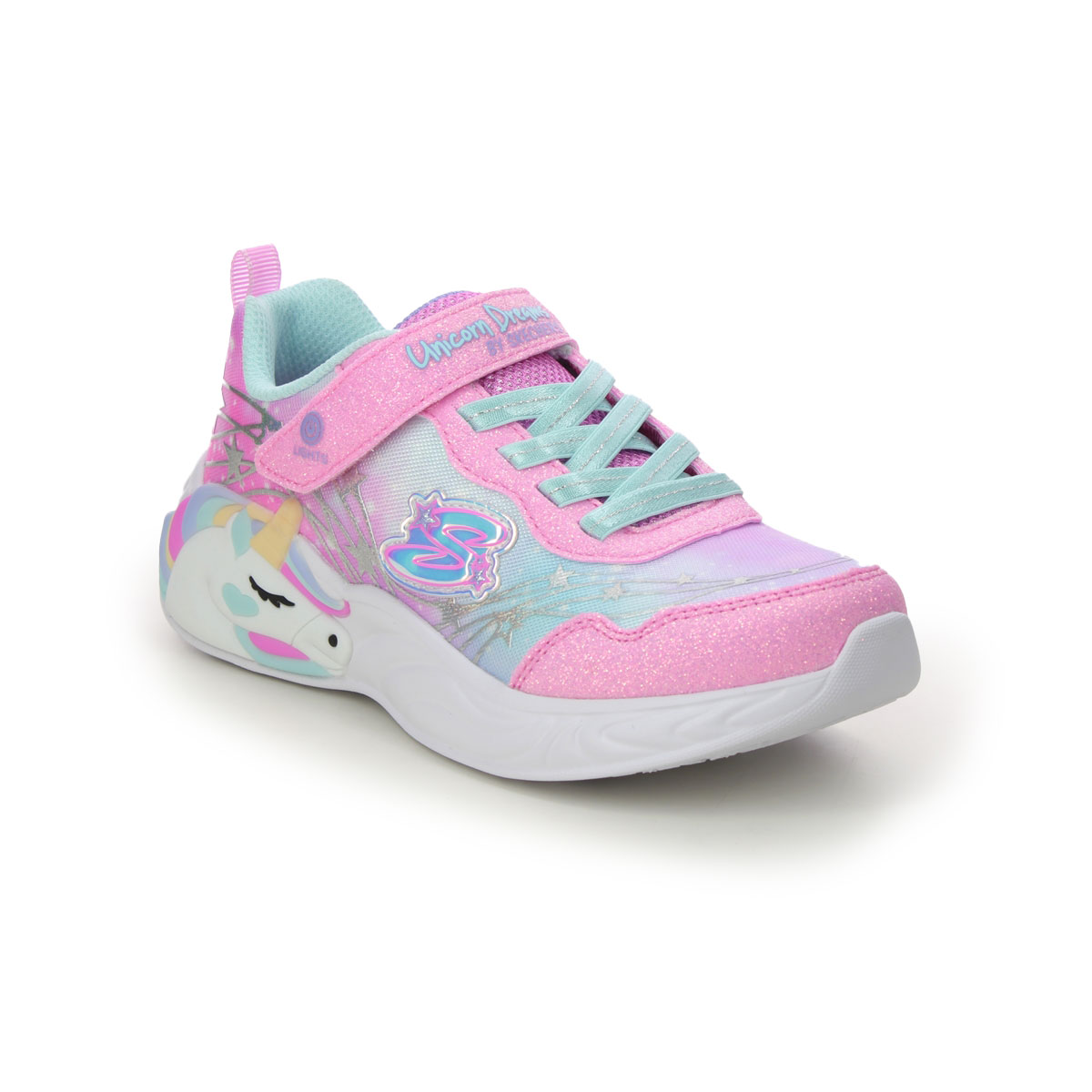 Skechers Unicorn Dreams PKTQ Pink Turquoise Kids girls trainers 302299L in a Plain Textile in Size 32
