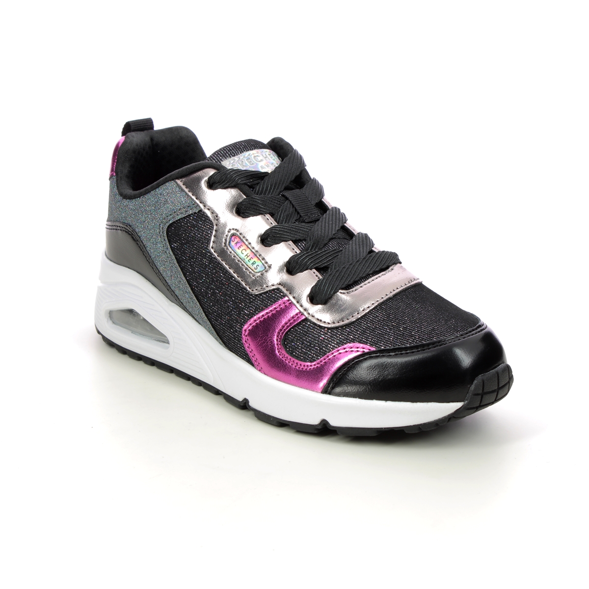 Skechers Uno Remix Lace Black Kids Girls Trainers 310513L In Size 37 In Plain Black For kids