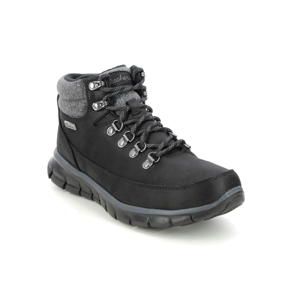 Skechers Winter Nights BLK Black Womens Lace Up Boots 167425 in a Plain Man-made in Size 6