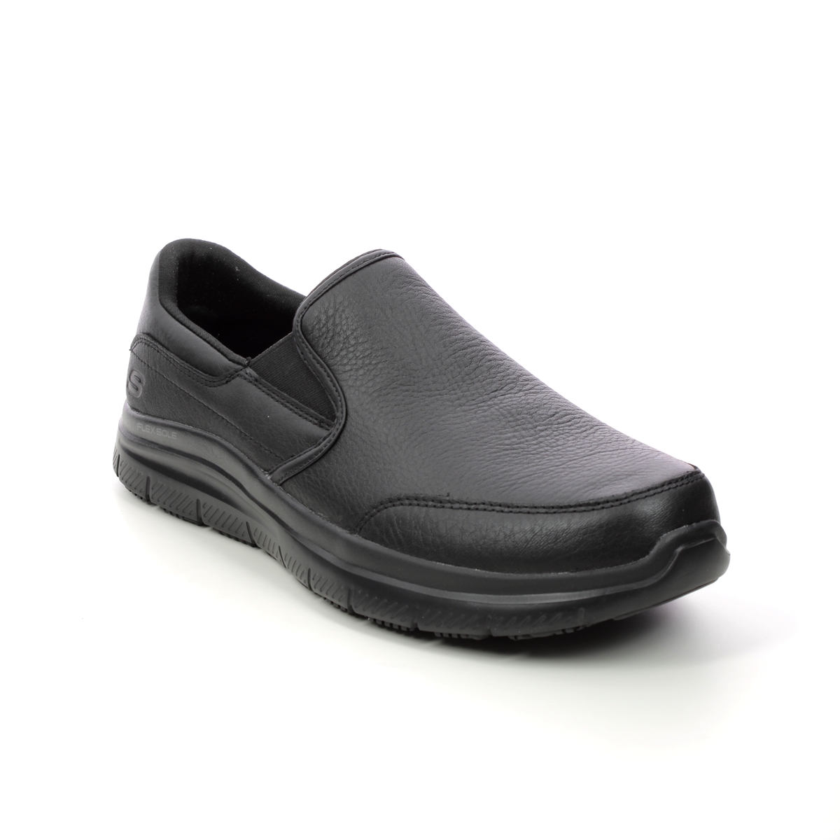 Skechers Work Leather Slip Resistant Black Mens Slip-On Shoes 77071 In Size 9.5 In Plain Black
