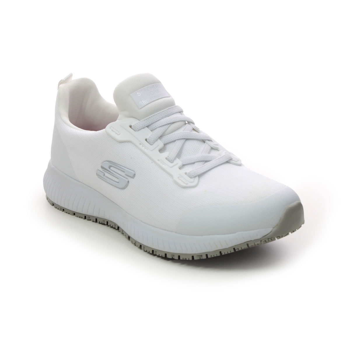 Skechers Work Squad Slip Resistant White Womens Trainers 77222Ec In Size 5 In Plain White