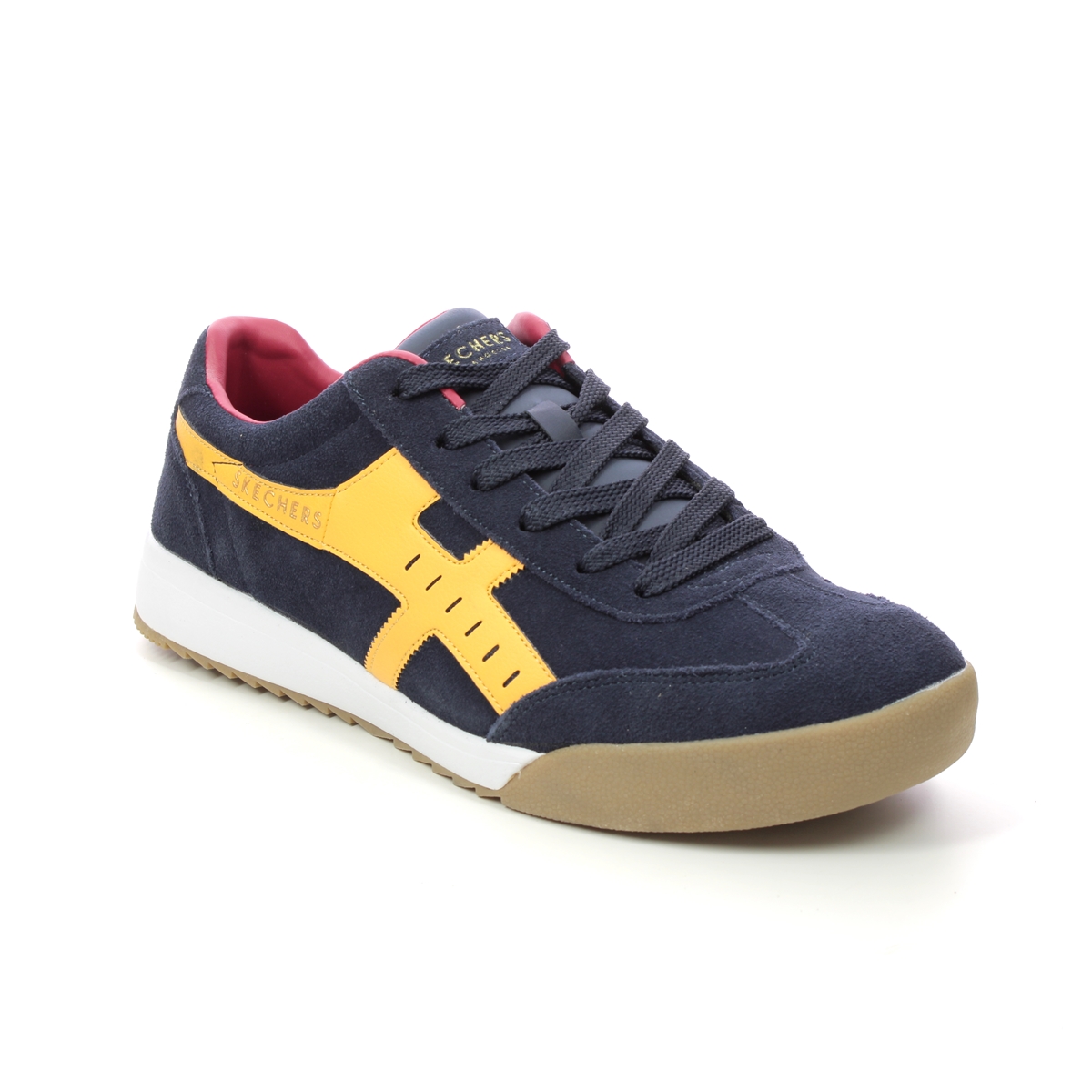 Skechers Zinger Manchego NVYL Navy Yellow Mens trainers 237351 in a Plain Leather and Textile in Size 7