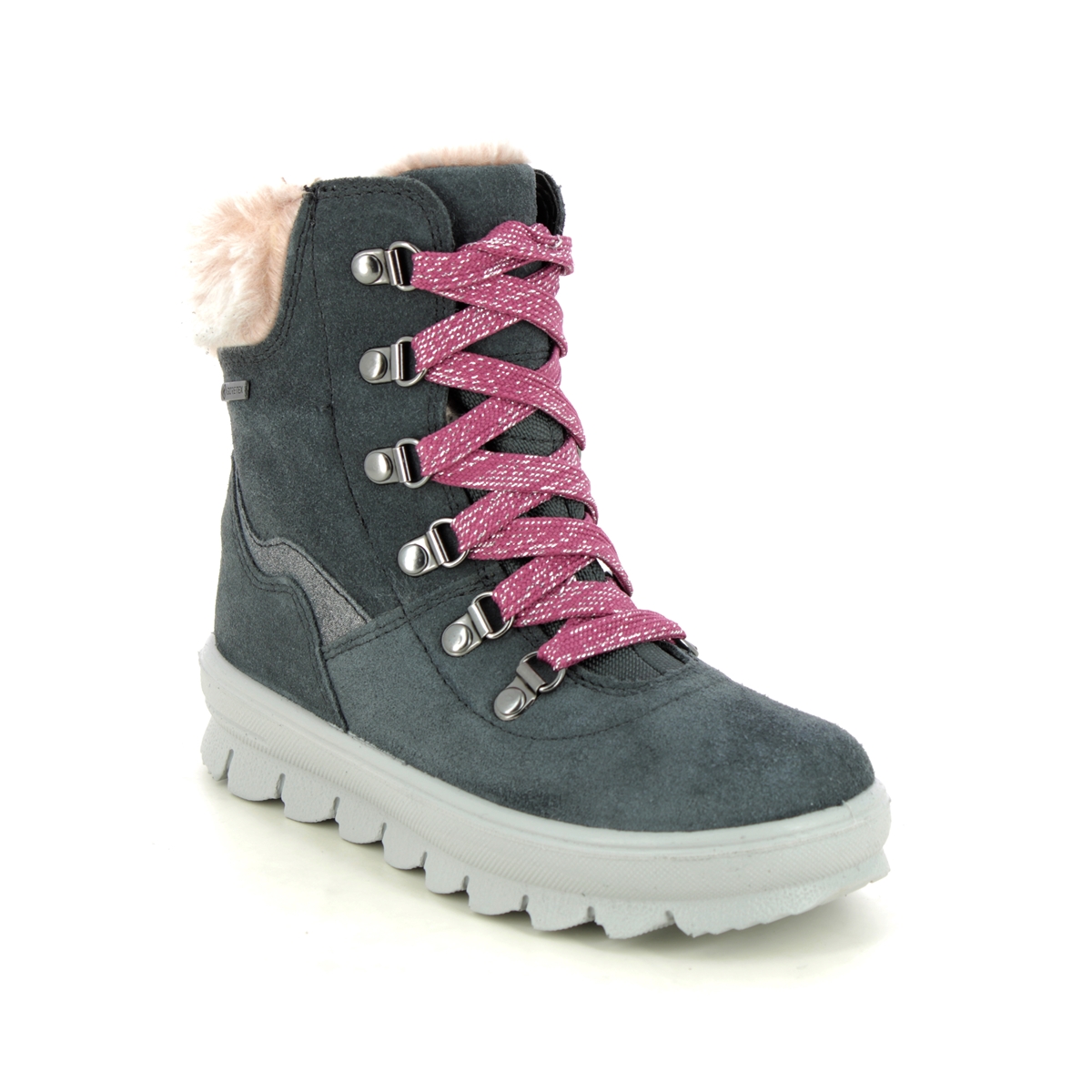 Superfit Flavia Lace Gtx Grey Suede Kids Girls Boots 1000220-2000 In Size 31 In Plain Grey Suede
