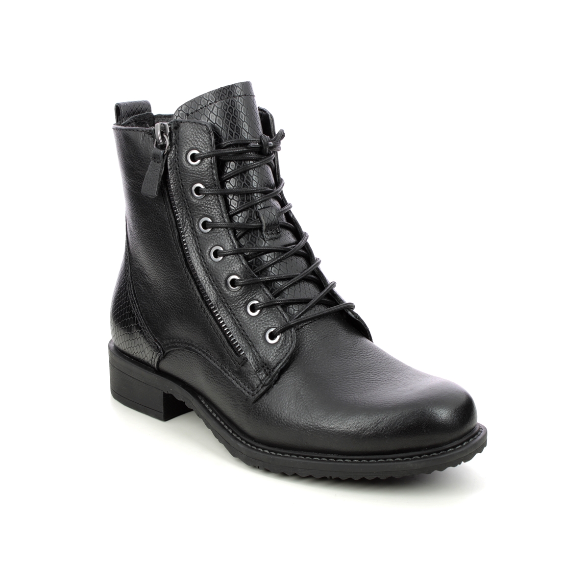 Tamaris Anouk Zip Ronja Black leather Womens Lace Up Boots 25211-29-074 in a Plain Leather and Man-made in Size 38