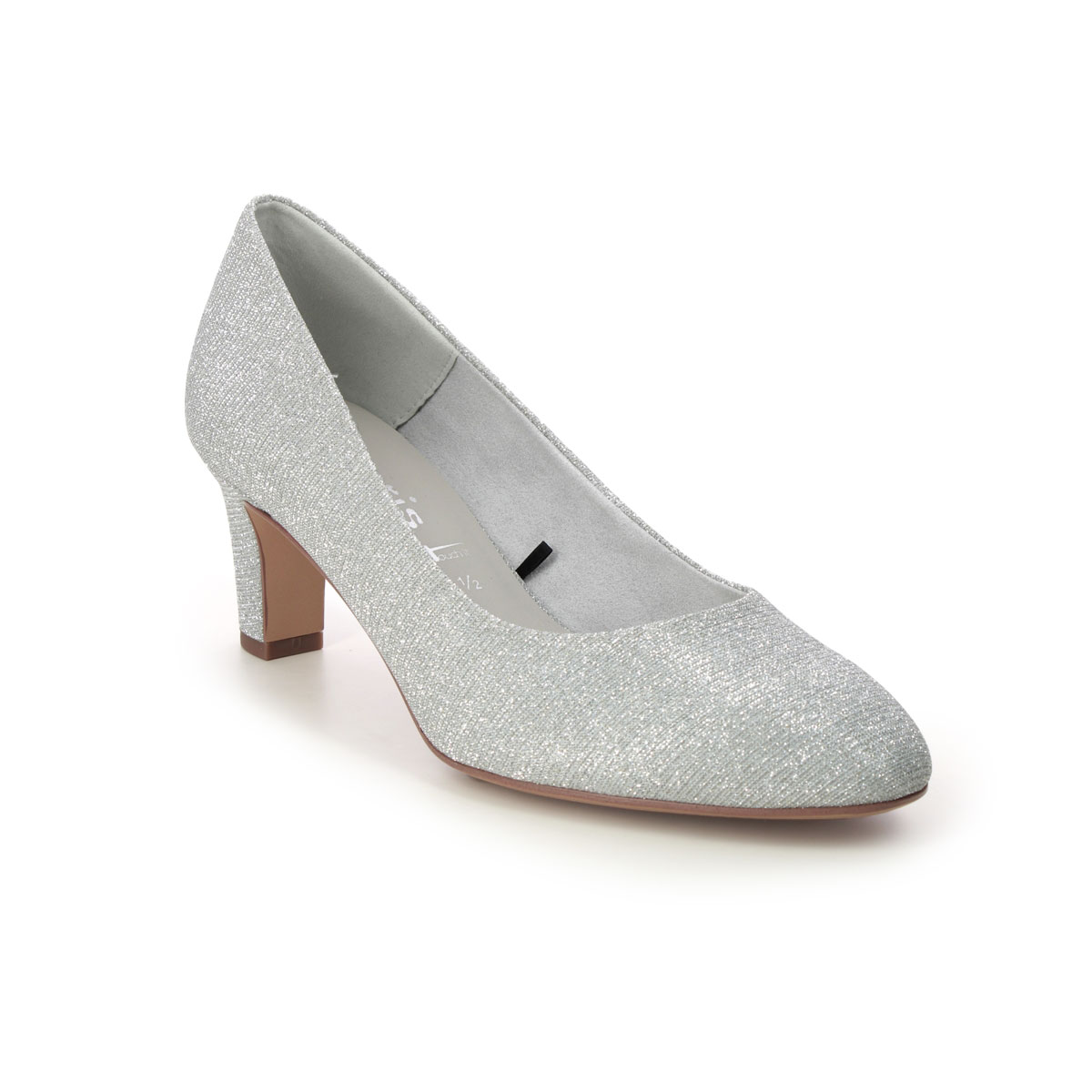 Tamaris Daenerys Silver Glitz Womens Court Shoes 22418-41-9A9 in a Plain Textile in Size 38