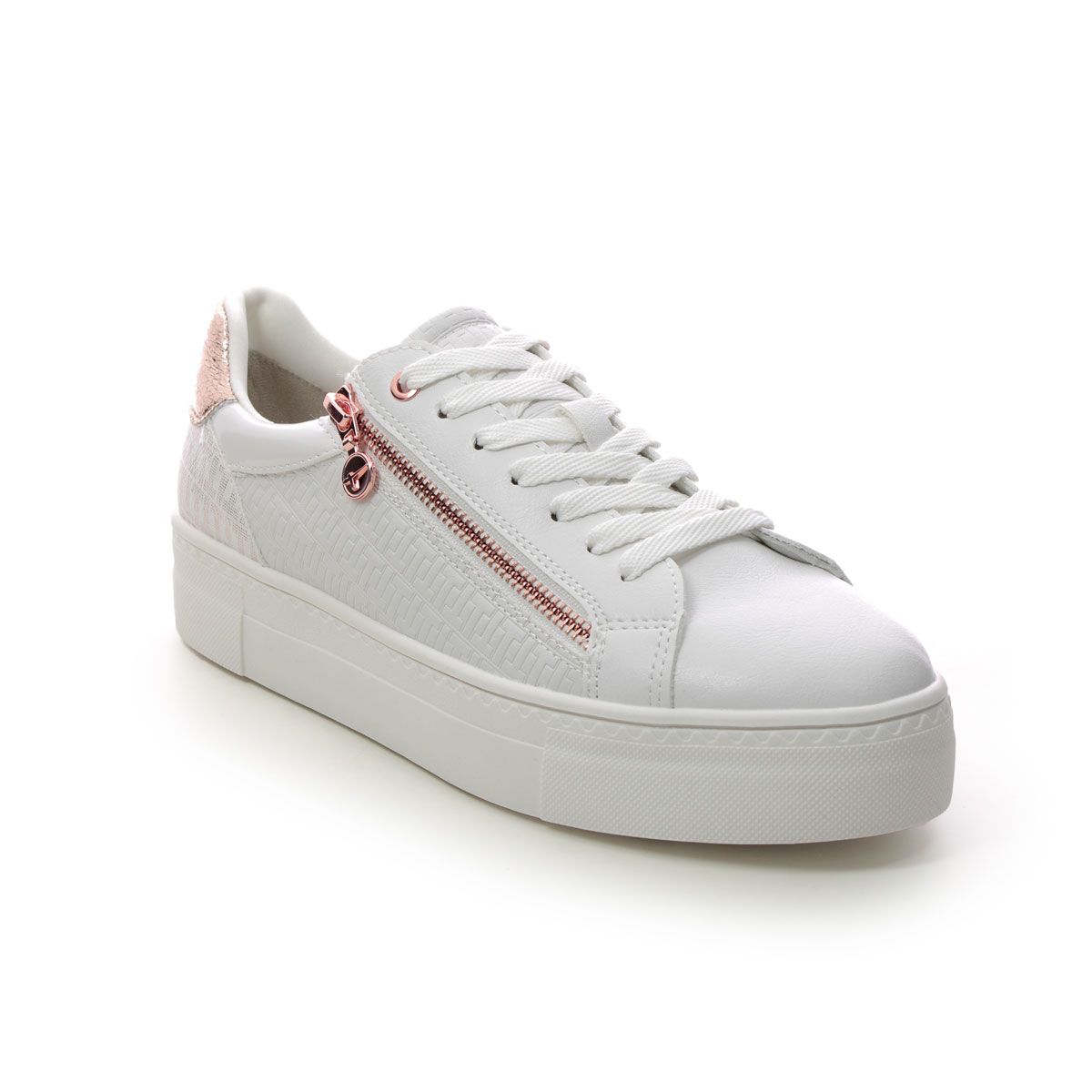 Tamaris Lima Zip White Rose Gold Womens Trainers 23313-20-196 In Size 39 In Plain White Rose Gold