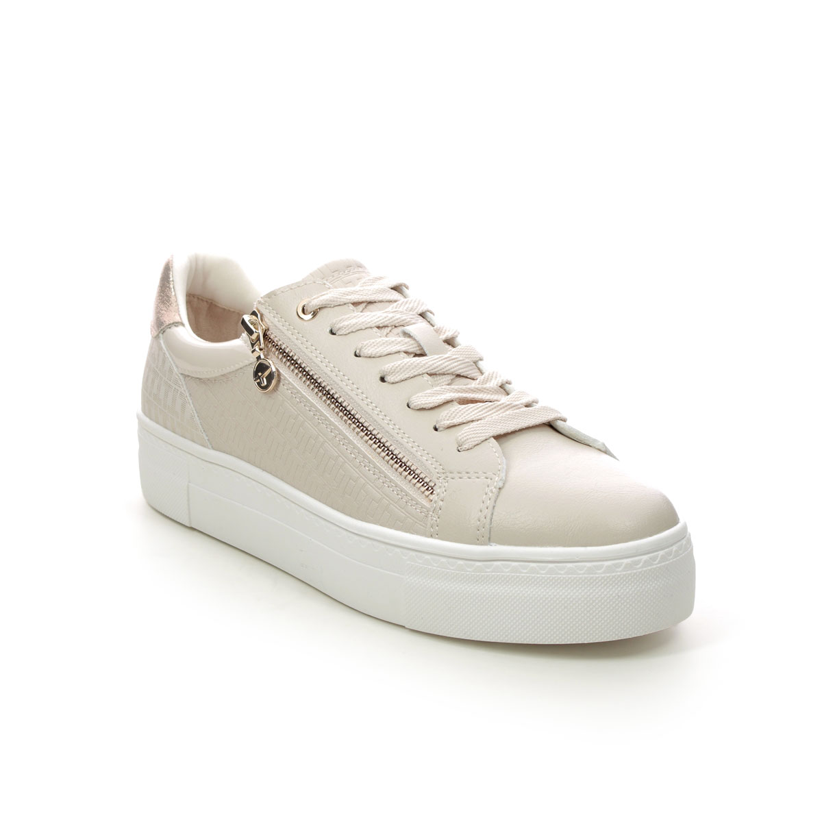 Tamaris Lima Zip Ivory Womens trainers 23313-41-485 in a Plain Man-made in Size 36