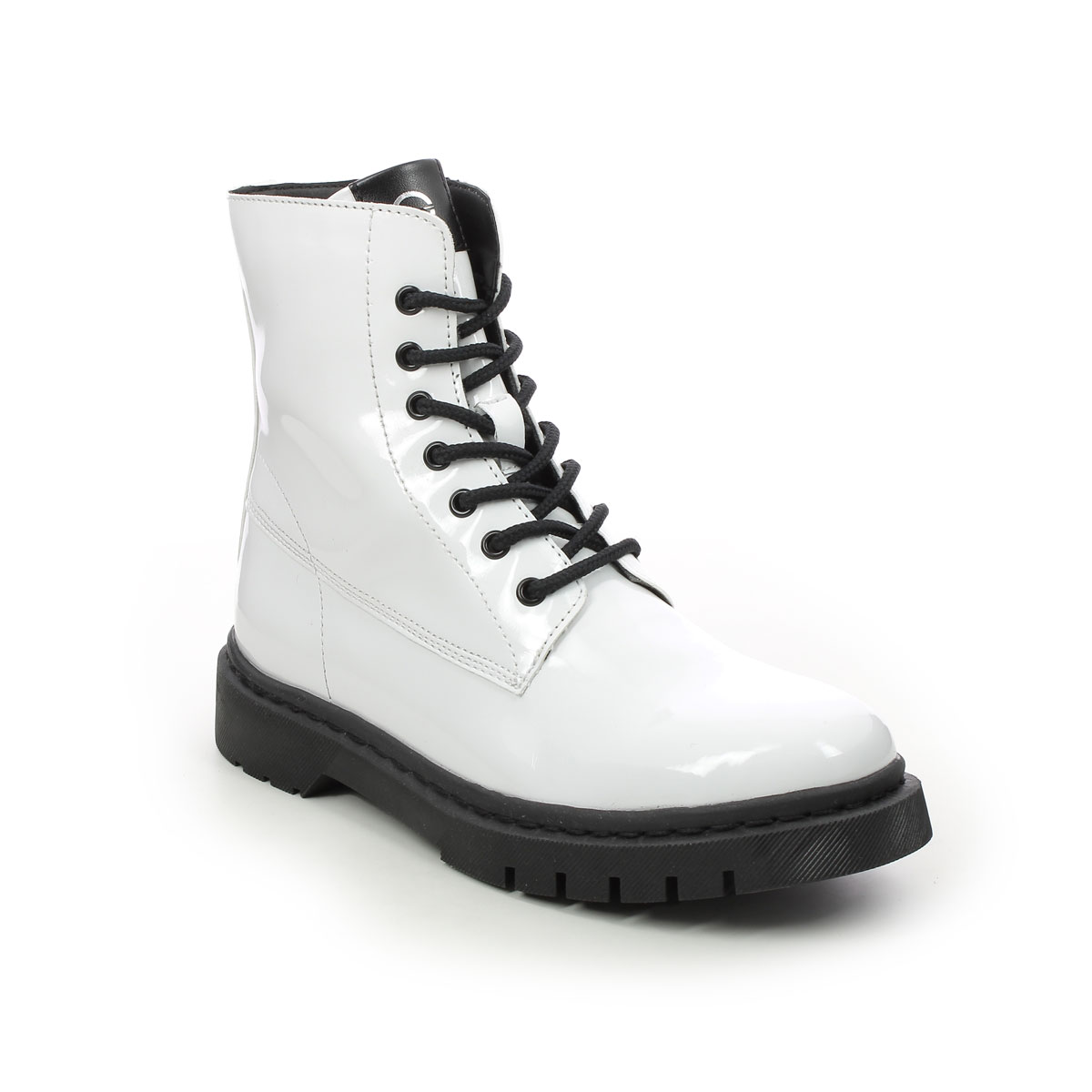 Tamaris Marisodoc White Patent Womens Biker Boots 25833-27-123 In Size 41 In Plain White Patent