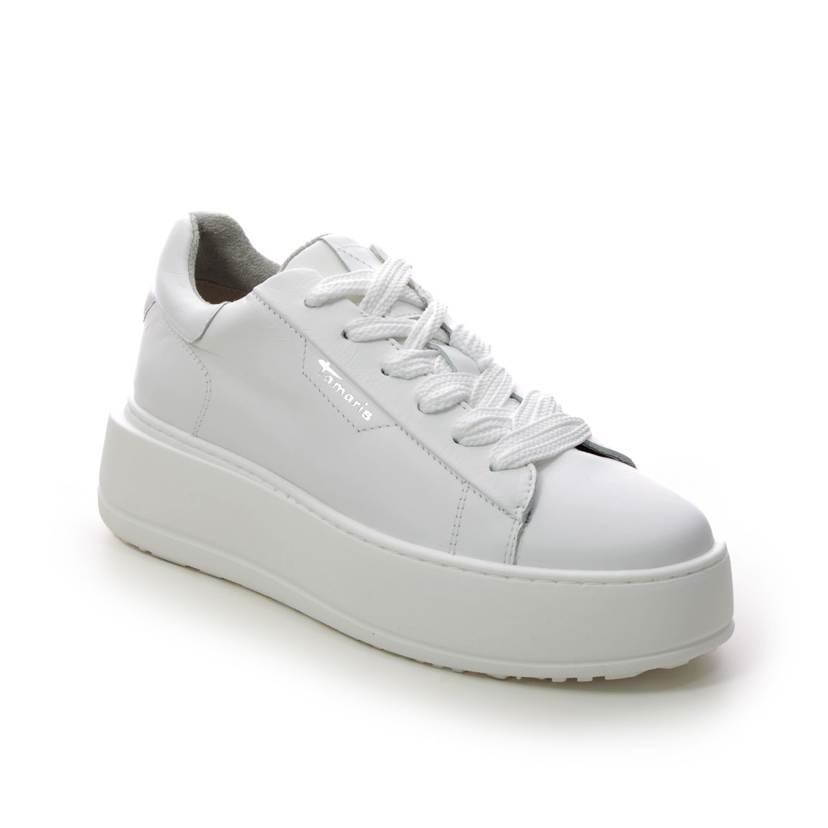 Tamaris Platform 50 White Leather Womens Trainers 23812-20-117 In Size 41 In Plain White Leather