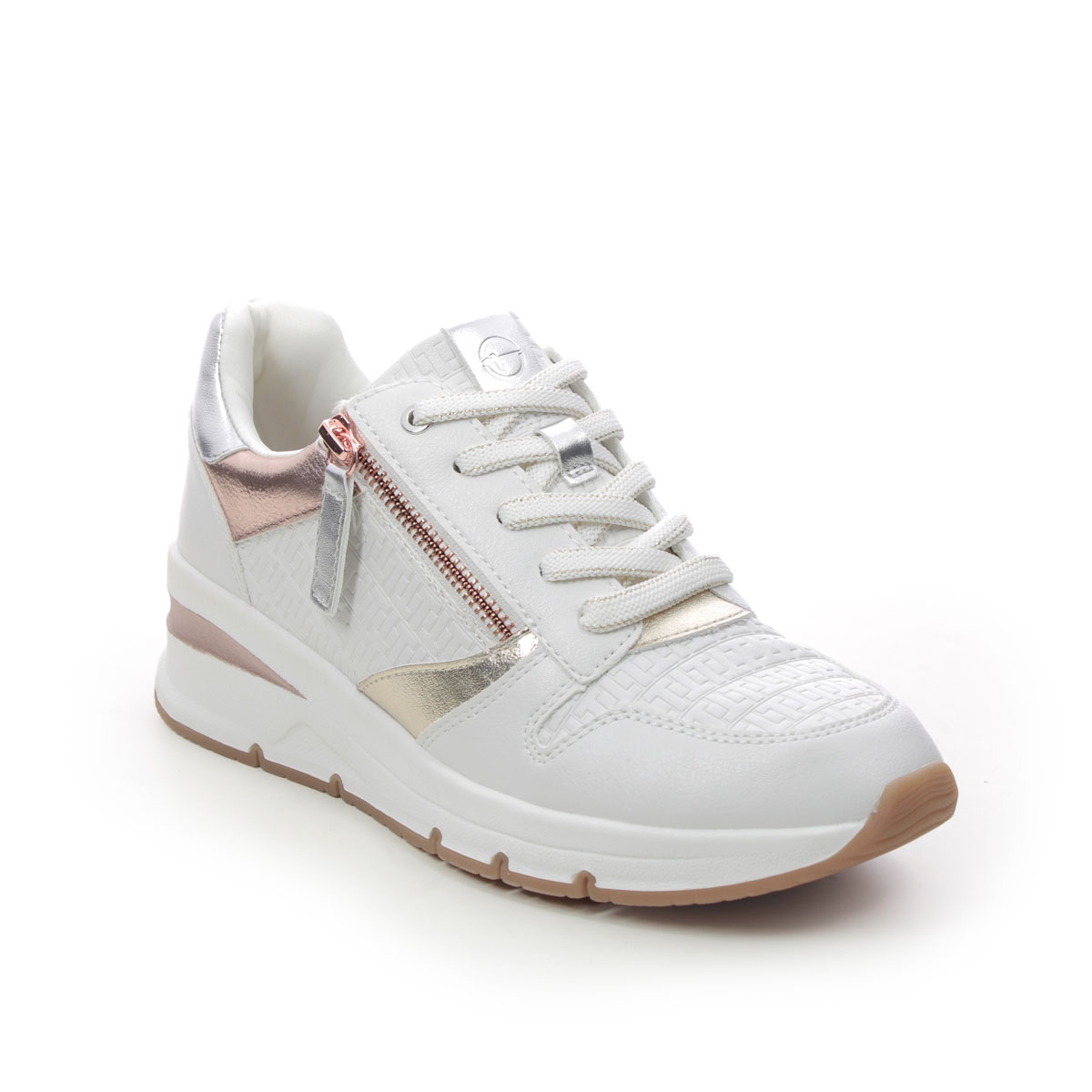 Tamaris Rea Zip Wedge White Rose Gold Womens Trainers 23702-20-157 In Size 38 In Plain White Rose Gold