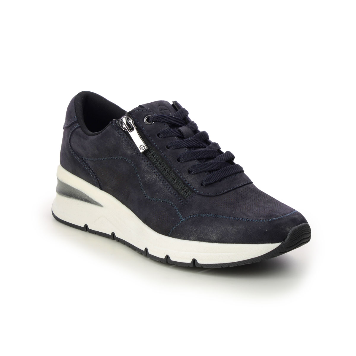 Tamaris Rea Zip Wedge Navy Nubuck Womens trainers 23761-42-805 in a Plain Leather in Size 39