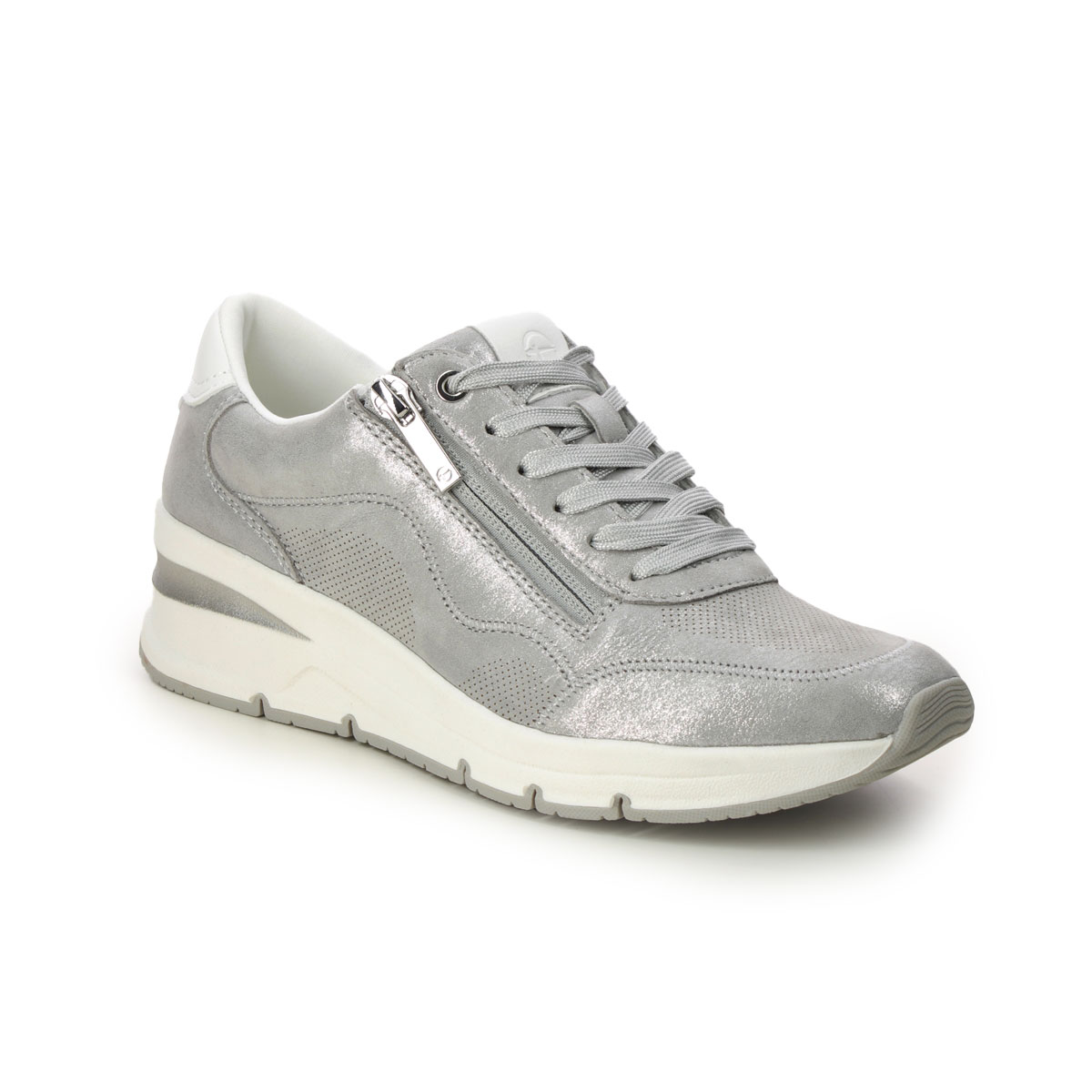 Tamaris Rea Zip Wedge Silver Womens trainers 23761-42-941 in a Plain Leather in Size 36