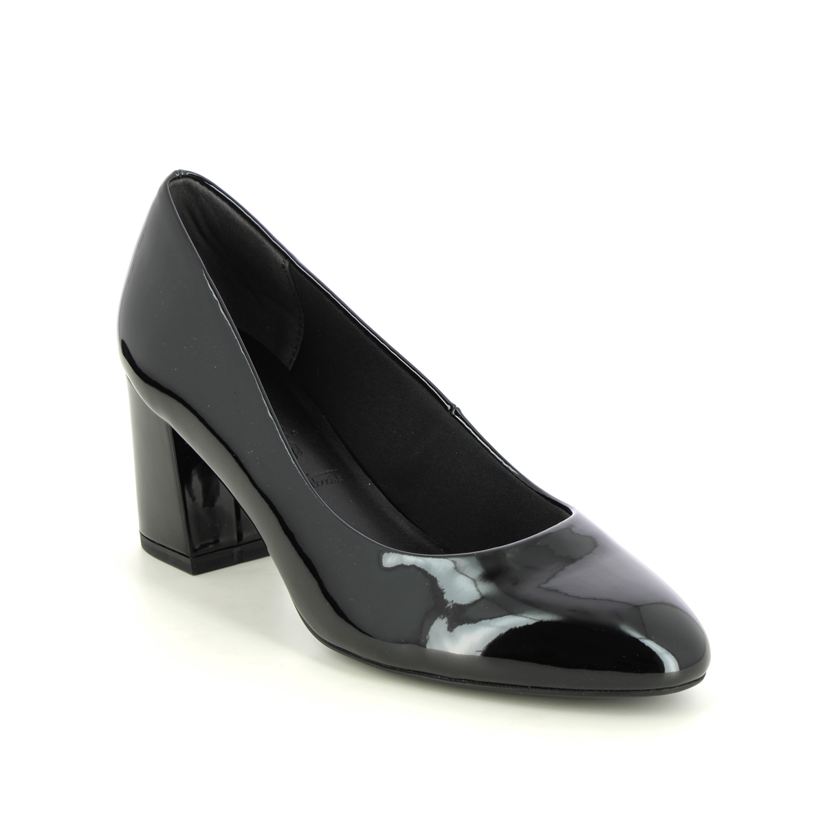 Tamaris Rosalyn Block Black Patent Womens Court Shoes 22407-41-018 In Size 37 In Plain Black Patent