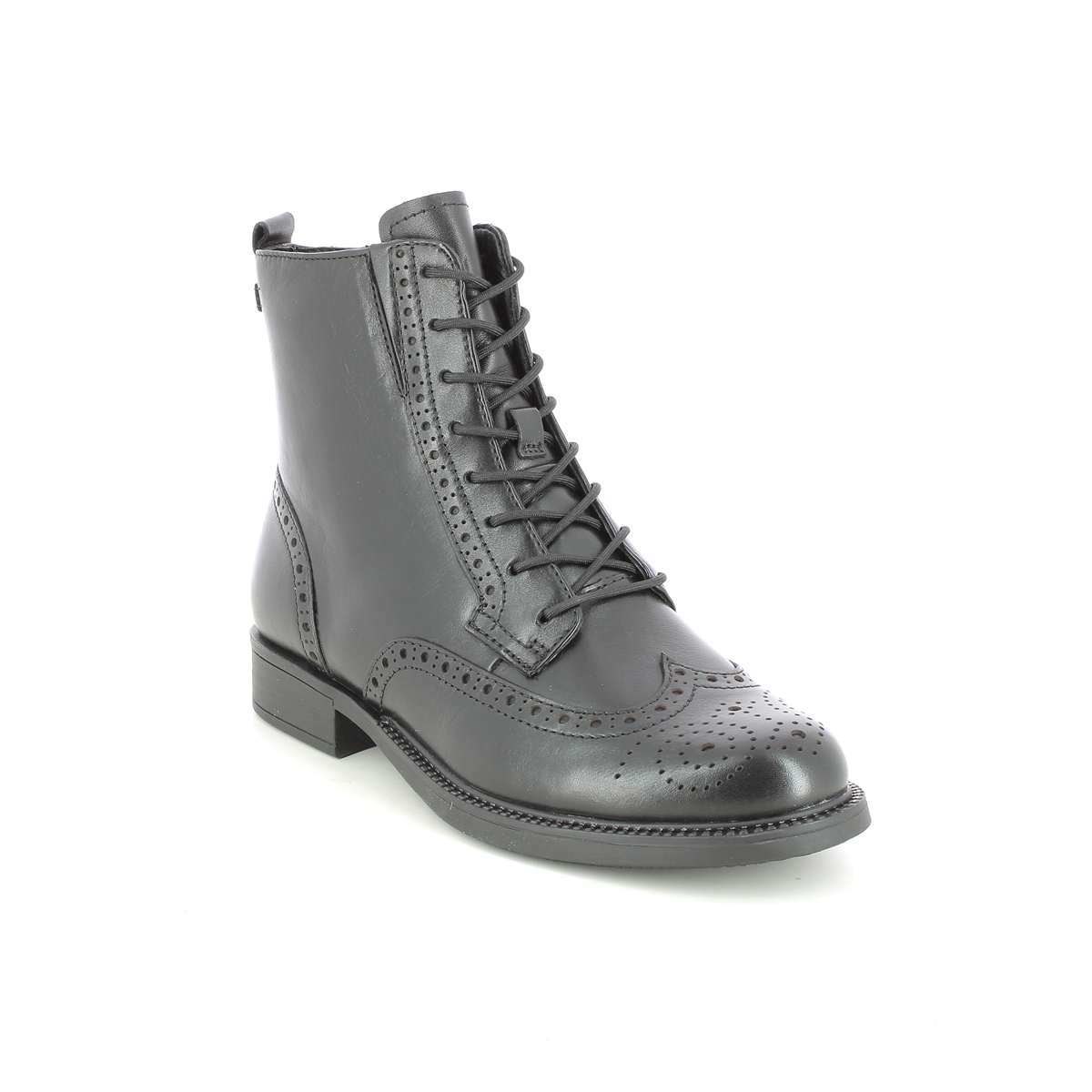 Tamaris Suzan Brogue Black leather Womens Lace Up Boots 25106-27-003 in a Plain Leather in Size 36