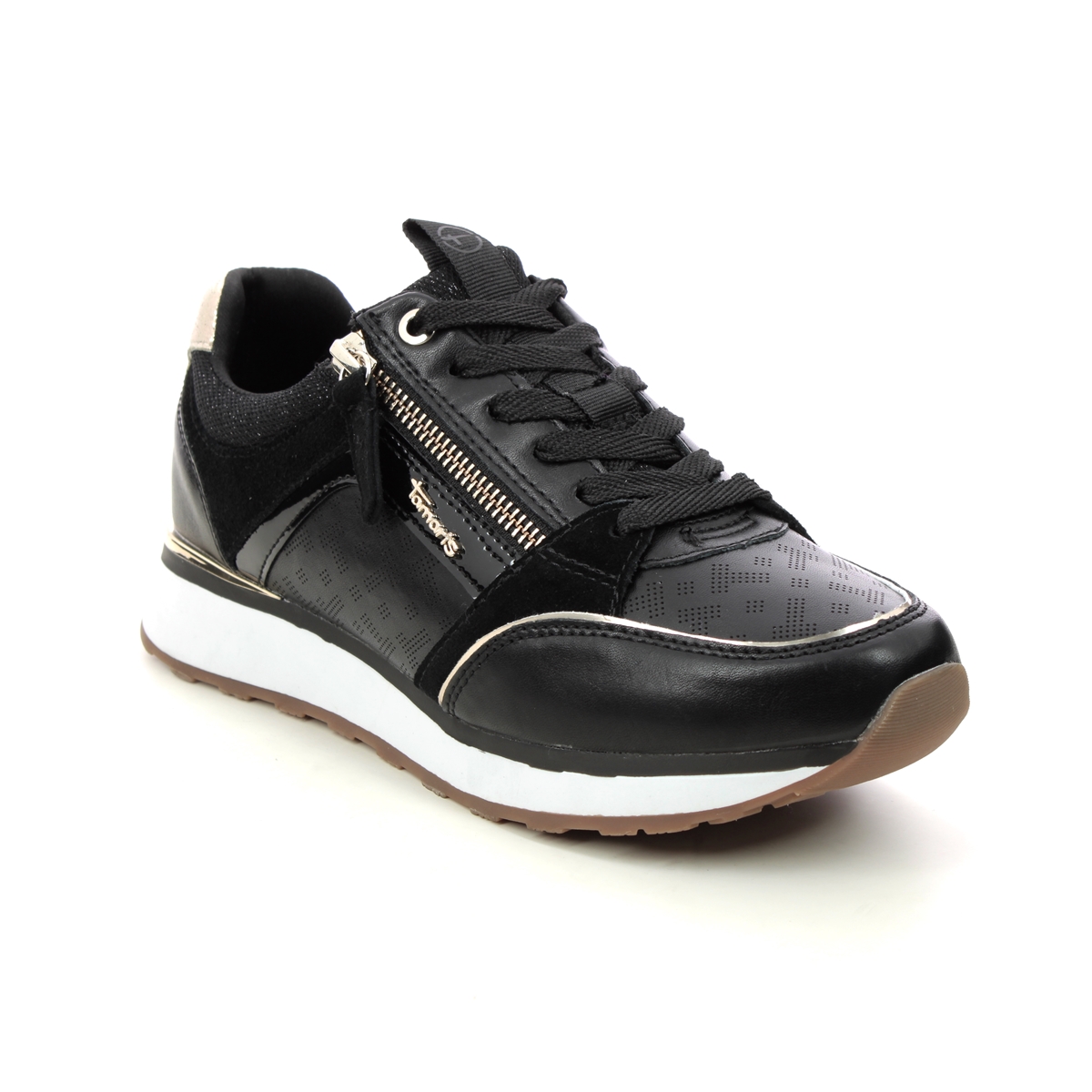 Tamaris Tajavapo Zip Black gold Womens trainers 23726-20-048 in a Plain Leather and Man-made in Size 40